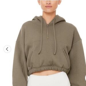 ALO Yoga Olive Green Cropped Hoodie